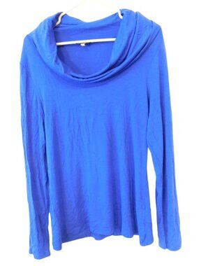 Cupio Womens Large Blue Cowl Neck Long Sleeve Blouse Top Quiet Luxury Capsule